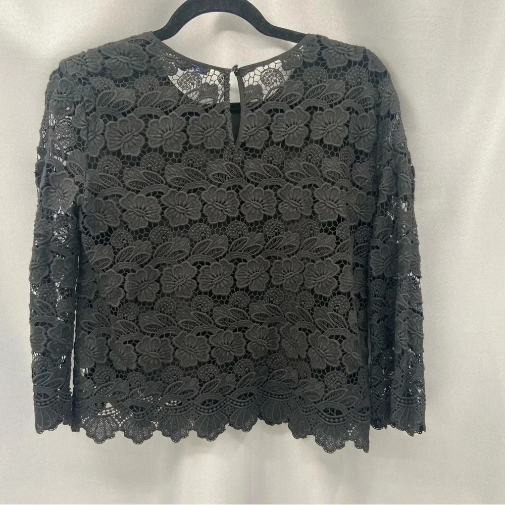 Rebecca‎ Minkoff black lace crochet top Rayna cropped blouse Size Small